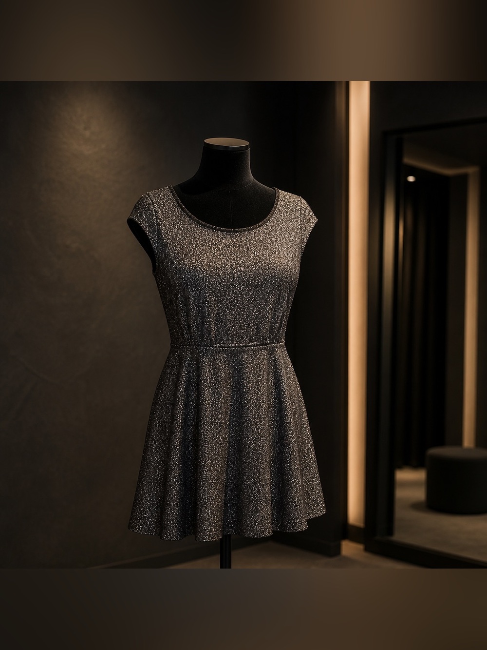 A Byer Medium Dress Capped Sleeve Metallic Look Polyester Mini Dress